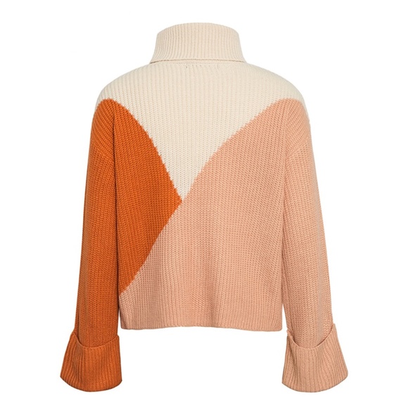 Colorblock Trutleneck Sweater Orange Beige - Picture 11 of 16